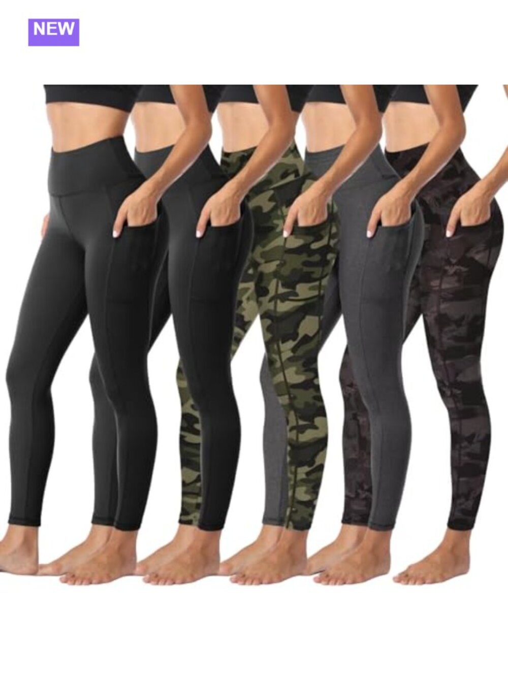 High Waist Yoga Leggings with Pockets 5 Pack Tummy Control Workout Pants
